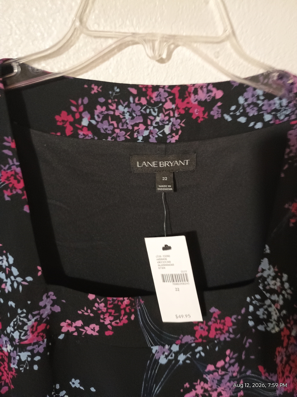 Lane Bryant Black Floral Tunic with Pink and Lavender Sprays - Picture 4 of 4